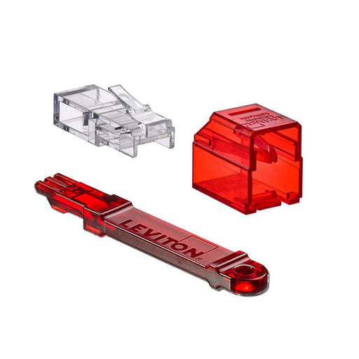 Leviton Secure RJ Kit Red Transparent - Pack of 24 Housings/24 Plugs And 1 Color Matched Extraction Tool (SRJHU-R)