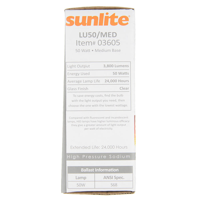 Sunlite LU50/MED HID 2100K 50W 3600Lm Ellipsoidal Dimple ED17 Medium E26 Non-Dimmable (03605-SU)