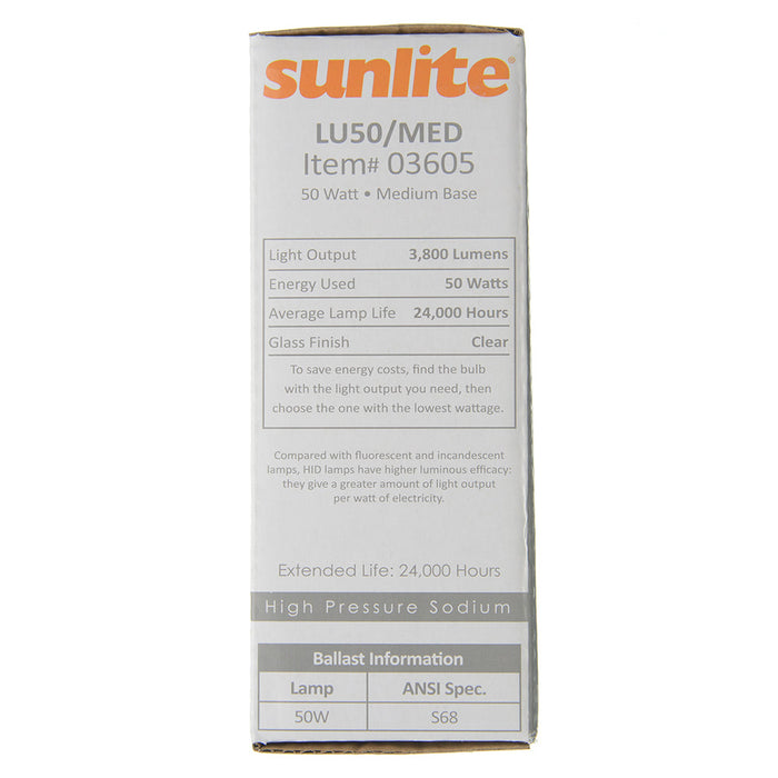 Sunlite LU50/MED HID 2100K 50W 3600Lm Ellipsoidal Dimple ED17 Medium E26 Non-Dimmable (03605-SU)