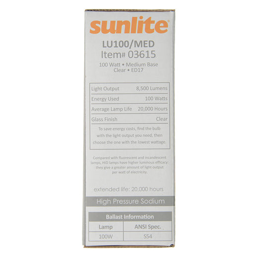 Sunlite LU100/MED HID 2100K 100W 8500Lm Ellipsoidal Dimple ED17 Medium E26 Non-Dimmable (03615-SU)