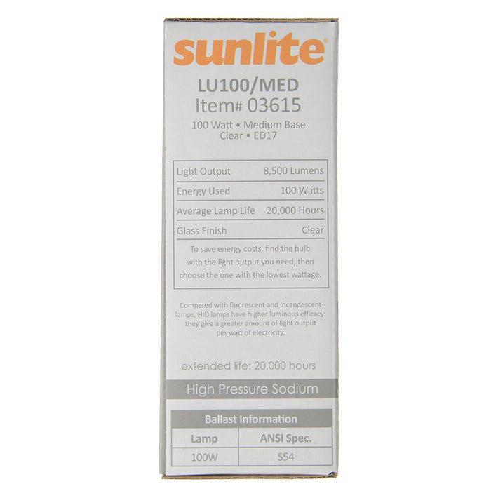 Sunlite LU100/MED HID 2100K 100W 8500Lm Ellipsoidal Dimple ED17 Medium E26 Non-Dimmable (03615-SU)