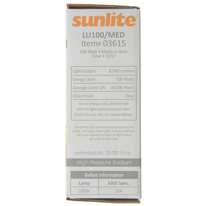 Sunlite LU100/MED HID 2100K 100W 8500Lm Ellipsoidal Dimple ED17 Medium E26 Non-Dimmable (03615-SU)