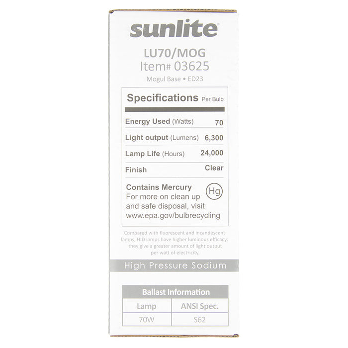Sunlite LU70/MOG HID 2100K 70W 6300Lm Ellipsoidal Dimple ED23 Mogul (E29) Non-Dimmable (03625-SU)