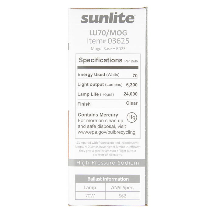 Sunlite LU70/MOG HID 2100K 70W 6300Lm Ellipsoidal Dimple ED23 Mogul (E29) Non-Dimmable (03625-SU)