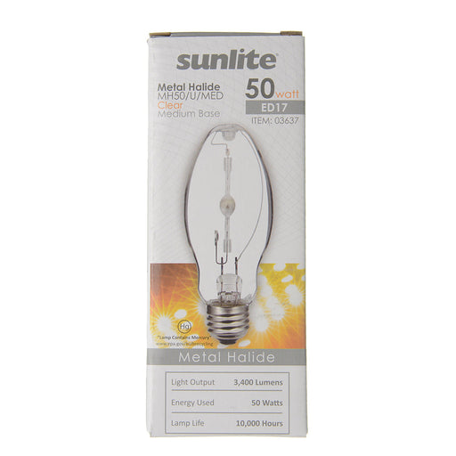 Sunlite MH50/U/MED HID 4000K 50W 3400Lm Ellipsoidal Dimple ED17 Medium E26 Non-Dimmable (03637-SU)
