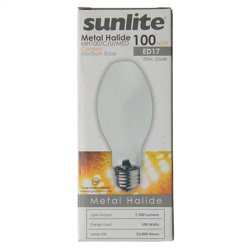 Sunlite MH100/C/U/MED HID 4000K 120V 100W 7700Lm Ellipsoidal Dimple ED17 Medium E26 Non-Dimmable (03648-SU)