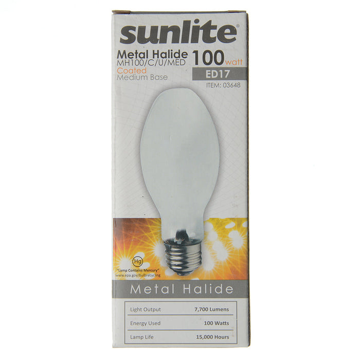 Sunlite MH100/C/U/MED HID 4000K 120V 100W 7700Lm Ellipsoidal Dimple ED17 Medium E26 Non-Dimmable (03648-SU)