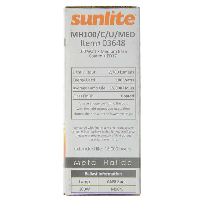Sunlite MH100/C/U/MED HID 4000K 120V 100W 7700Lm Ellipsoidal Dimple ED17 Medium E26 Non-Dimmable (03648-SU)