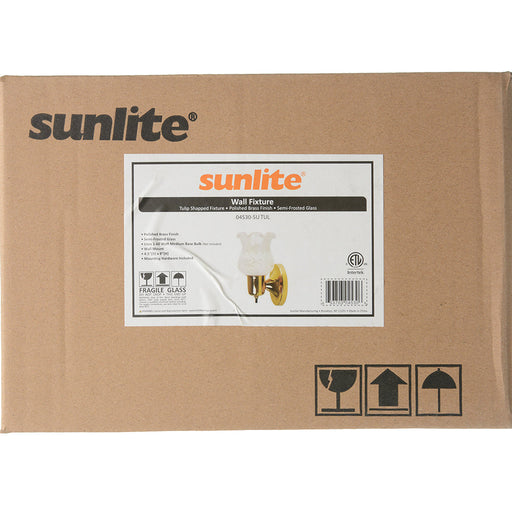 Sunlite Wall Mount Tulip Fixture Polished Brass Finish Frosted Glass 120V Non-Dimmable (04530-SU)