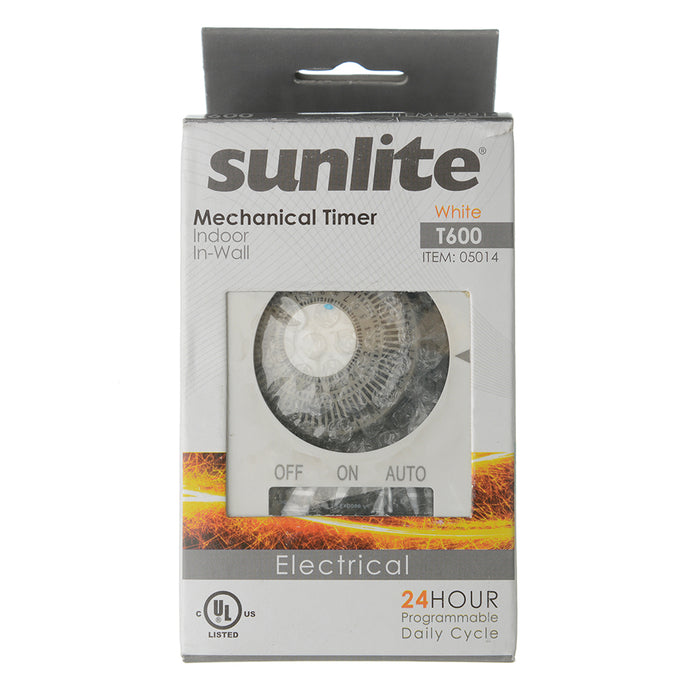 Sunlite T600 20-Amp Programmable In-Wall Timer Heavy-Duty 20 Minute Intervals Manual On/Off/Auto Override UL Listed (05014-SU)