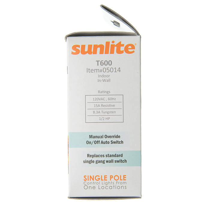 Sunlite T600 20-Amp Programmable In-Wall Timer Heavy-Duty 20 Minute Intervals Manual On/Off/Auto Override UL Listed (05014-SU)