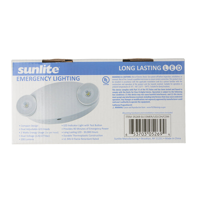 Sunlite LED Exit Fixture Compact Size Dual Head Emergency Light 2W 200Lm 6500K 120/277V 70 CRI Wall Mount (05269-SU)
