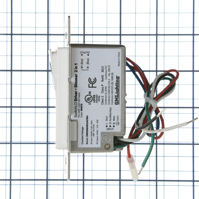GM Lighting SwitchLD 2-in-1 LED wall dimmer and driver, 60W 24VDC, white