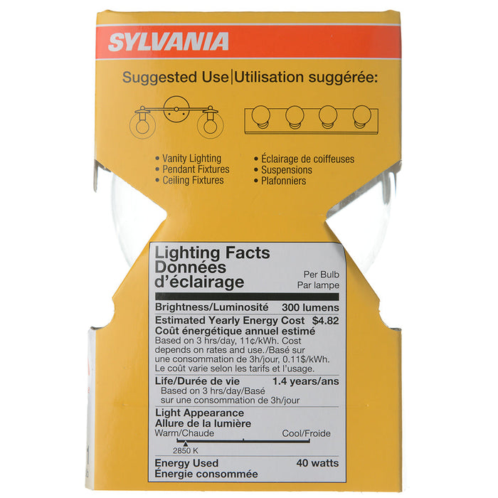 Sylvania 40G25/RP 120V Incandescent G25 Decor Bulb Shape Clear Finish Medium Aluminum Base 40W 120V 2850K (14283)