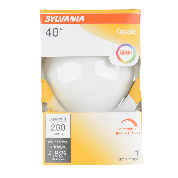 Sylvania 40G25/W/RP 120V Incandescent G25 Decor Bulb Shape Soft White Finish Medium Aluminum Base 40W 120V 2850K (14287)