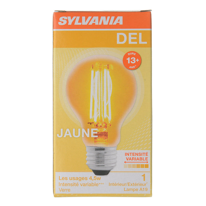 Sylvania LED4.5A19DIMYELLOWGLRP LED A19 4.5W Dimmable 15000 Life Yellow Finish (40302)