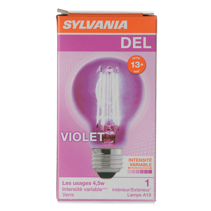 Sylvania LED4.5A19/DIM/PURPLE/GL/RP LED A19 4.5W Dimmable 15000 Life Purple Finish (40305)