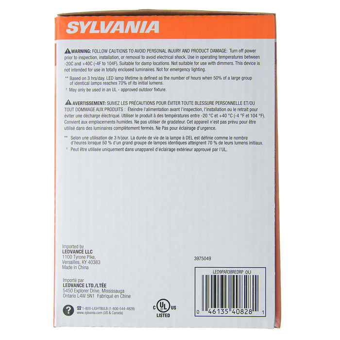 Sylvania LED9PAR38REDRP 9W LED Colored PAR38 120V 5000 Hours Medium E26 Base Red (40828)