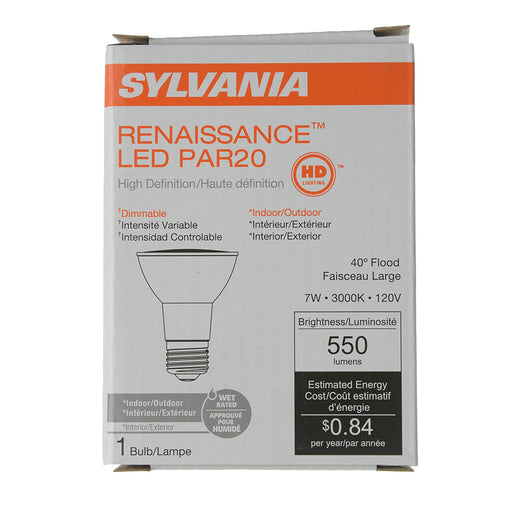 Sylvania LED7PAR20HDDIM930G2FL40 LED PAR20 7W Dimmable 91 CRI 550Lm 3000K 25000 Hours (40935)