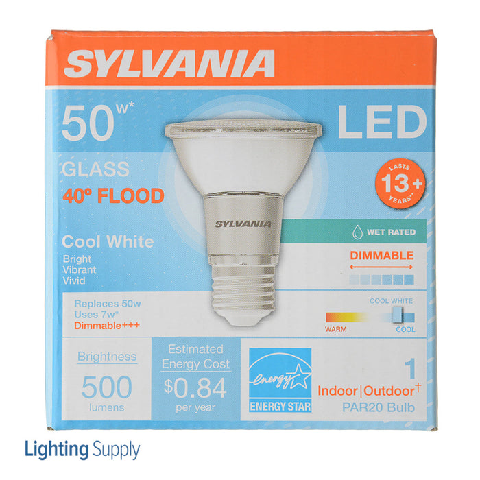 Sylvania LED7PAR20DIM840FL4013YGLWRP 7W LED PAR20 Dimmable 82 CRI 525Lm 4000K 15000 Hours 40 Degree Beam Angle (41048)