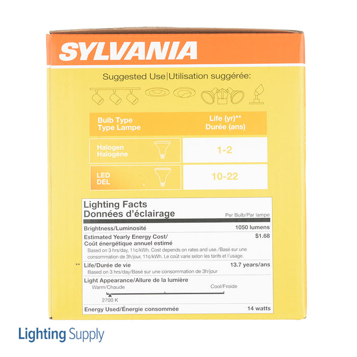 Sylvania LED14PAR38DIM827NFL2513YGLWRP 14W LED PAR38 Dimmable 82 CRI 1050Lm 2700K 15000 Hours 25 Degree Beam Angle (41055)
