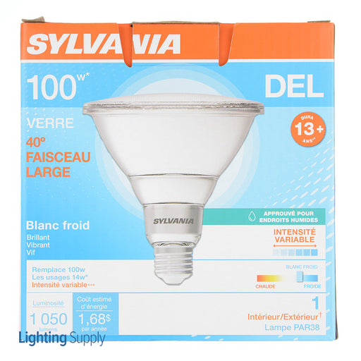 Sylvania LED14PAR38DIM840FL4013YGLWRP 14W LED PAR38 Dimmable 82 CRI 1050Lm 4000K 15000 Hours 40 Degree Beam Angle (41059)
