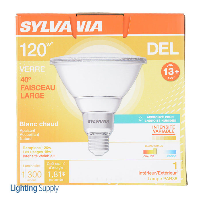 Sylvania LED15PAR38DIM830FL4013YGLWRP 15W LED PAR38 Dimmable 82 CRI 1300Lm 3000K 15000 Hours 40 Degree Beam Angle (41060)