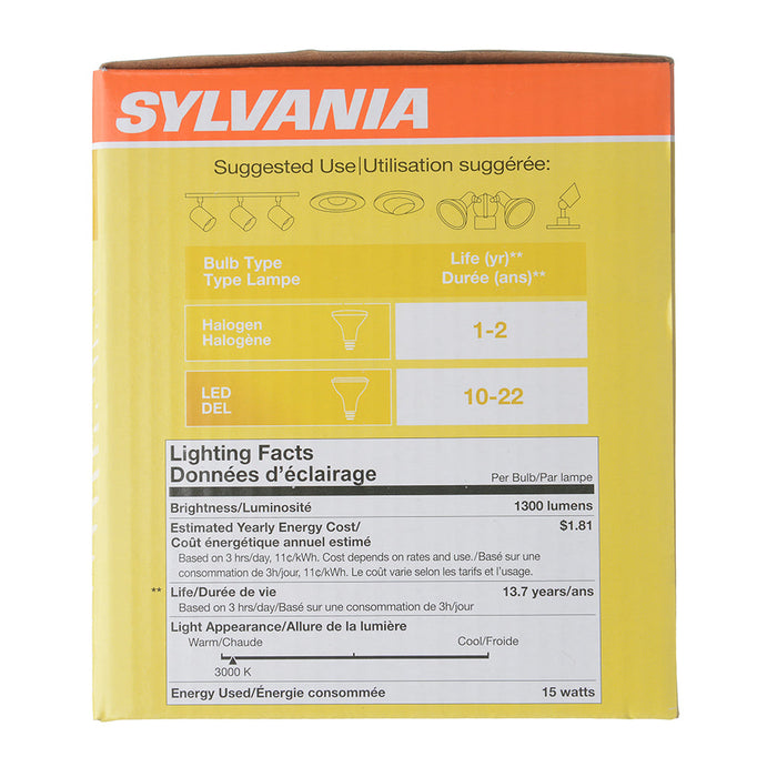 Sylvania LED15PAR38DIM830NFL2513YGLWRP 15W LED PAR38 Dimmable 82 CRI 1300Lm 3000K 15000 Hours 25 Degree Beam Angle (41061)