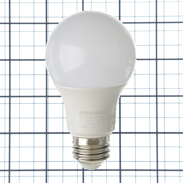 Sylvania ECOLED9A19F8307YVRP8 LED A19 9W 80 CRI 750Lm 3000K 7700 Hours E26 Base Frosted Finish 8 Pack/Priced Per Each (41099)