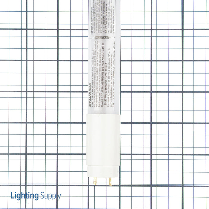 Sylvania LED17T8L48FPDIM850BFG2 4 Foot LEDlescent Ballast-Free LED T8 Frosted Nano Plastic 17W 120-277V 82 CRI High Lumen Output 2500Lm 5000K Dimmable (41980)