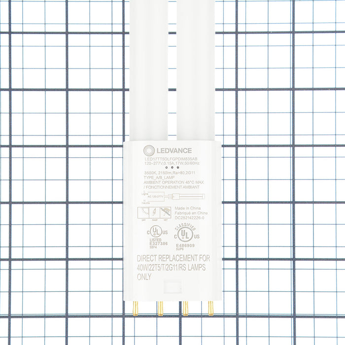 Sylvania LED17TT5DLFGPDIM835AB 17W 22.4 Inch DUALescent DULUX L LED TT5 UL Type A+B Lamp 2G11 Base 2150Lm 3500K 82 CRI 120-277V Dimmable Frosted (42226)