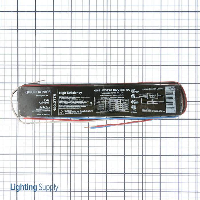 Sylvania QHE 1x32T8/UNV ISN-SC-B 1-Lamp 32W T8 High Efficiency Instant Start Electronic Ballast Universal Voltage Normal Ballast Factor Banded (49968)