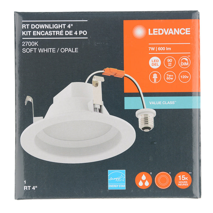 Sylvania RT41A600ST927SMWHE26 Value Class LED Downlight For 4 Inch Can 600Lm 120V 90 CRI 2700K Smooth Finish E26 Adaptor Wet Rated With Plastic Housing (62858)