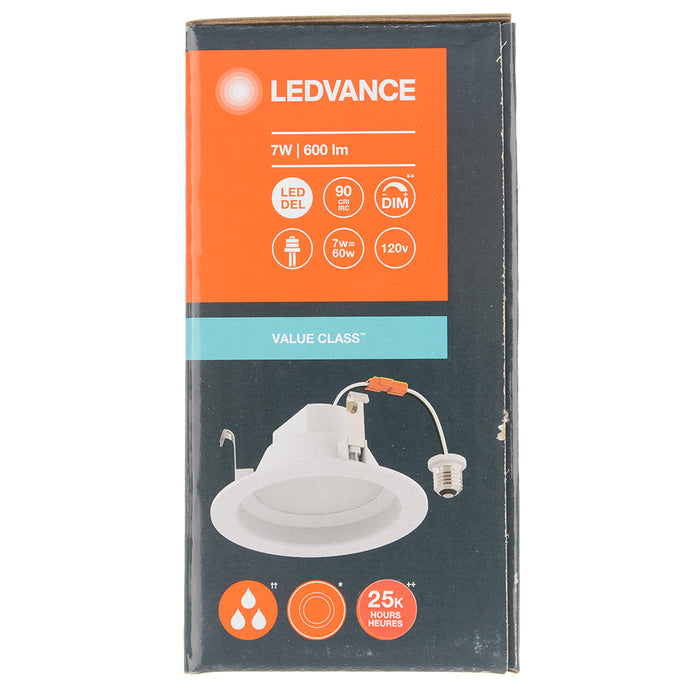 Sylvania RT41A600ST927SMWHE26 Value Class LED Downlight For 4 Inch Can 600Lm 120V 90 CRI 2700K Smooth Finish E26 Adaptor Wet Rated With Plastic Housing (62858)