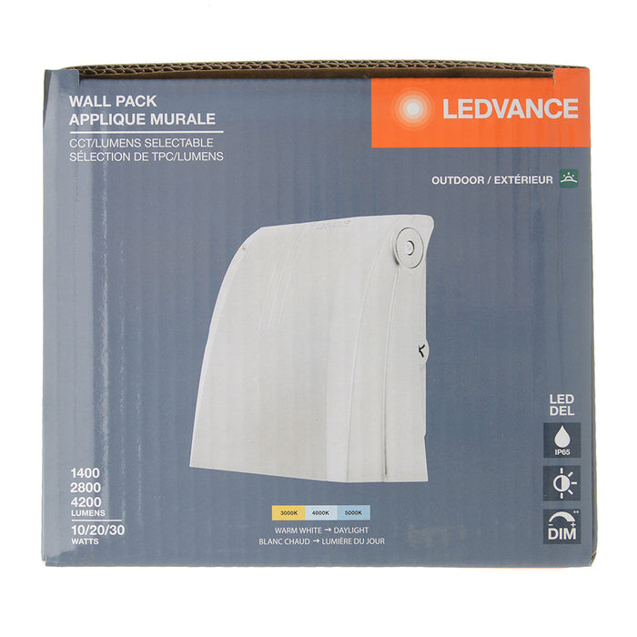 Sylvania SLMWPKC3A/S030UNHD8SC2/WHP Slim LED Wall Pack 3A Wattage/CCT Selectable 10W/20W/30W 3000K/4000K/5000K 120-347V 0-10V Dimming 80 CRI White Photocell (63840)