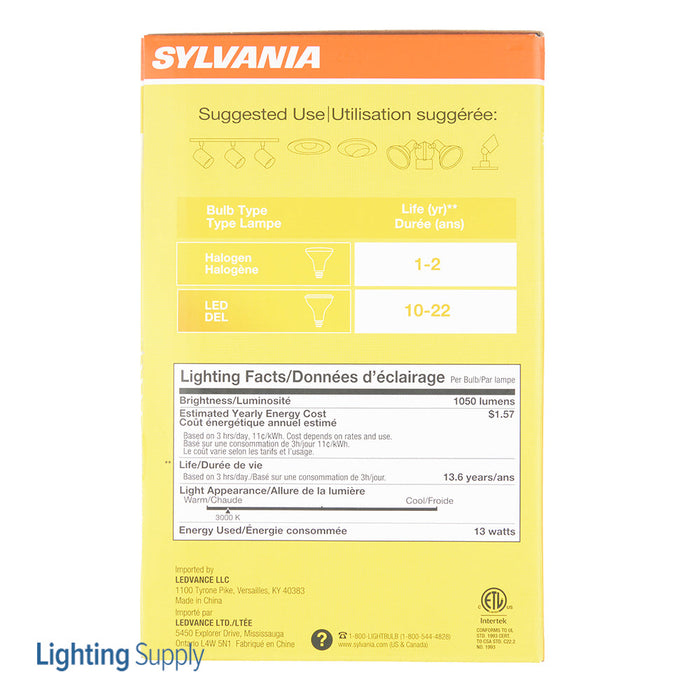 Sylvania LED13PAR38DIM830FL4013YGLWRP LED PAR38 13W Dimmable 82 CRI 1050Lm 3000K 15000 Hours Medium E26 Base (74947)