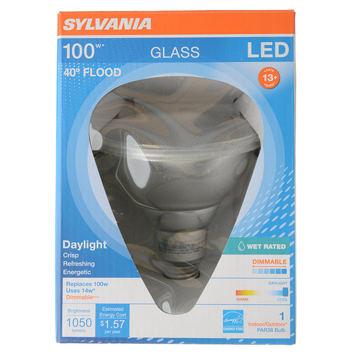 Sylvania LED14PAR38DIM850FL4013YGLWRP LED PAR38 13W Dimmable 82 CRI 1050Lm 5000K 15000 Life E26 Medium Base (74948)