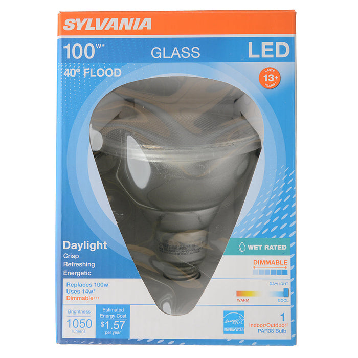 Sylvania LED14PAR38DIM850FL4013YGLWRP LED PAR38 13W Dimmable 82 CRI 1050Lm 5000K 15000 Life E26 Medium Base (74948)