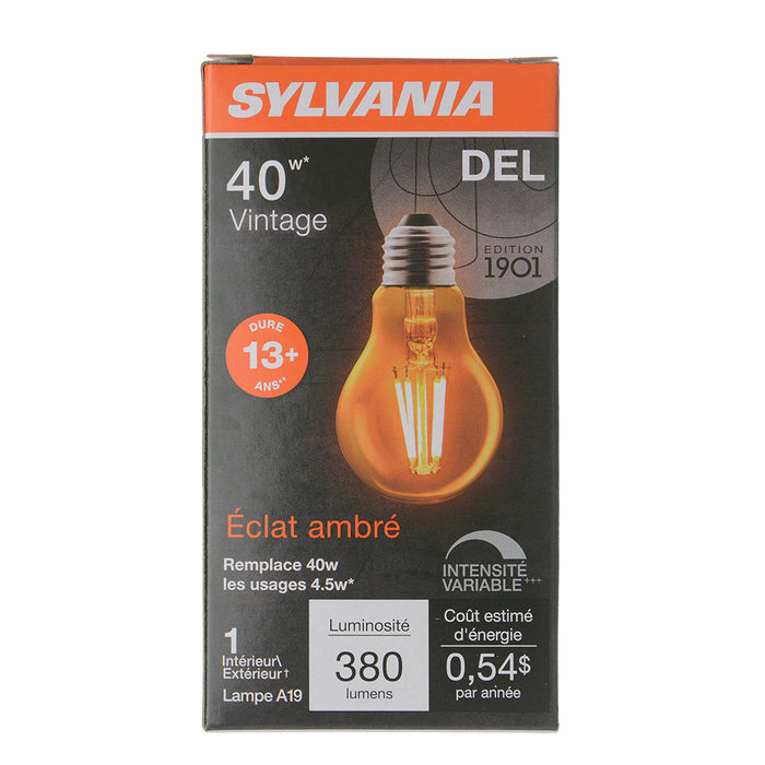 Sylvania LED4.5A19DIM822VING3RP LED A19 4.5W Dimmable 80 CRI 380Lm 2175K 15000 Life Amber Finish 2200K (75347)