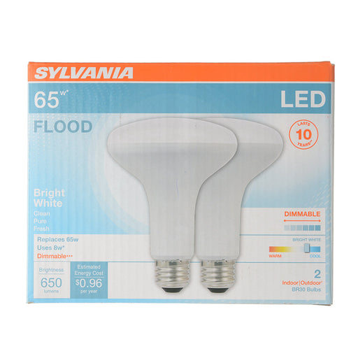 Sylvania LED8BR30DIM83510YVRP2 LED BR30 9W Dimmable 80 CRI 650Lm 3500K 11000 Life 2 Pack/Priced Per Each (78029)