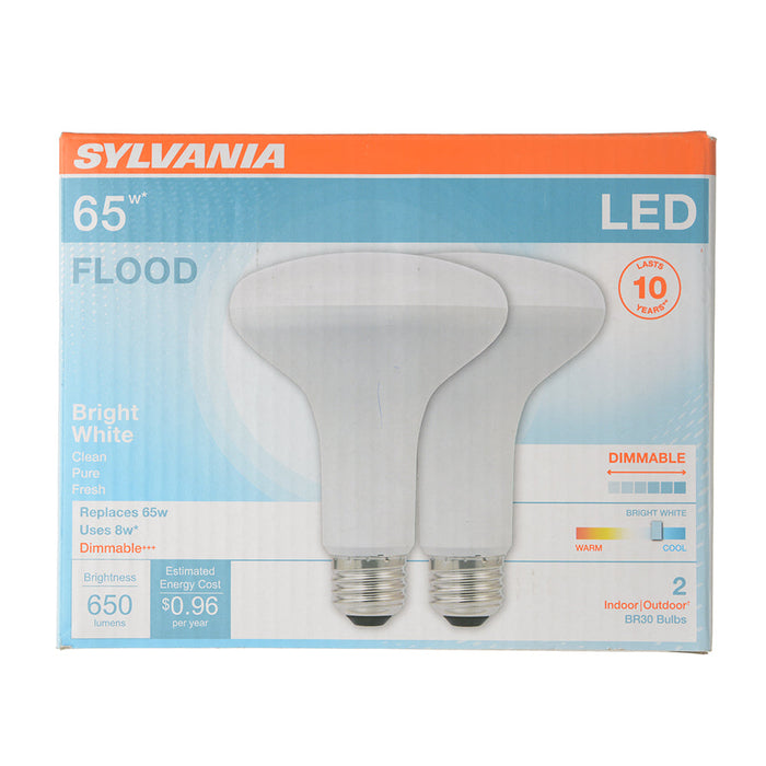 Sylvania LED8BR30DIM83510YVRP2 LED BR30 9W Dimmable 80 CRI 650Lm 3500K 11000 Life 2 Pack/Priced Per Each (78029)
