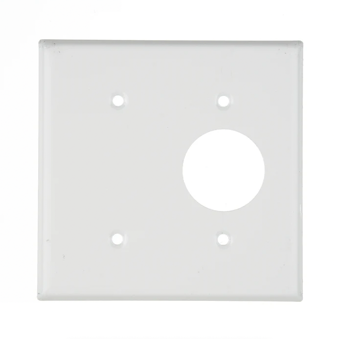 Leviton 88085 2-Gang Wallplate – 1 Blank, 1 Single Opening (1.406" Diameter) – Painted Metal, Strap Mount, White – Traditional Style