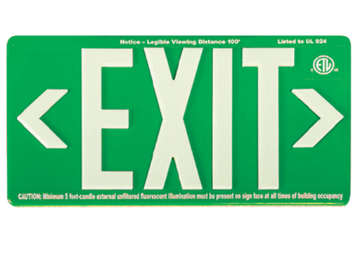 Exitronix Self-Luminous Photoluminescent Exit Sign 100 Foot Viewing Distance Single Face Heavy Duty Molded Frame Mounting Bracket Green Finish (EG100-1-G)