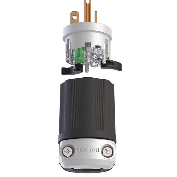 Leviton Black And White Lever Edge 20A 125V Straight Blade Plug 2-Pole 3-Wire NEMA 6-20P Grounding Industrial Grade (5466E)