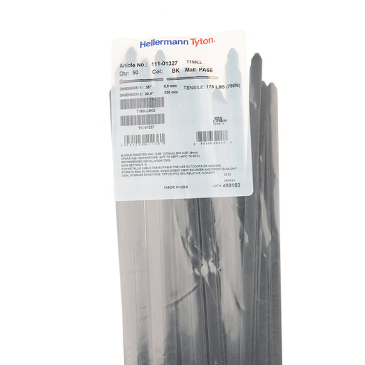HellermannTyton Heavy Duty Cable Tie 36 Inch Long UL Rated 175 Pound Tensile Strength PA66 Black 50 Per Package (T150LL0K2)