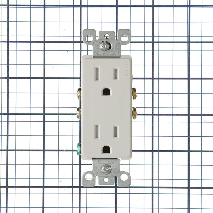 Leviton 15 Amp 125V NEMA 5-15R Pole 2 3-Wire Tamper-Resistant Decora Duplex Receptacle/Outlet QuickWire Push-In And Side-Wired White (T5325-W)