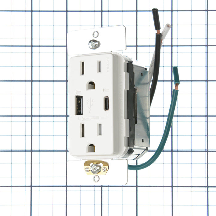 Leviton 60W USB Dual Type A/C Power Delivery Wall Outlet Charger With 15A Tamper-Resistant Outlet White (T5634-W)