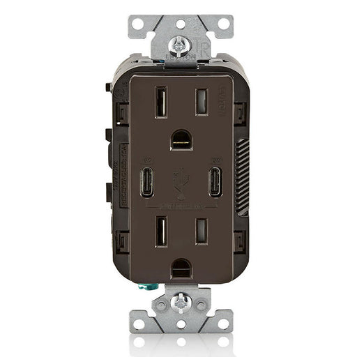 Leviton USB Dual Type C/C Non-PD Wall Outlet Charger With 15A Tamper-Resistant Outlet Brown (T5637-B)