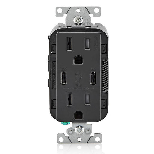 Leviton USB Dual Type C/C Non-PD Wall Outlet Charger With 15A Tamper-Resistant Outlet Black (T5637-E)