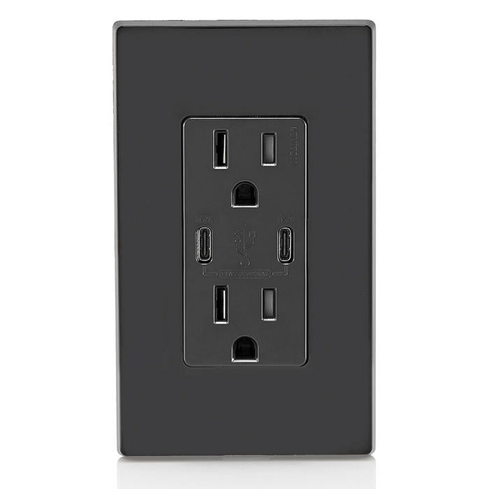 Leviton USB Dual Type C/C Non-PD Wall Outlet Charger With 15A Tamper-Resistant Outlet Black (T5637-E)